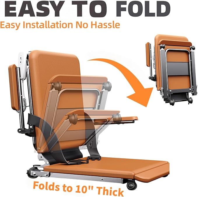 Upgrade Steel Electric Lift Chair with Advanced Wheels and PU Cushion, Floor Lift for Elderly, Support Up to 500 LBS, Safety Seat Belts and Handrails, Suitable for Home or Care Facilities Use, Brown