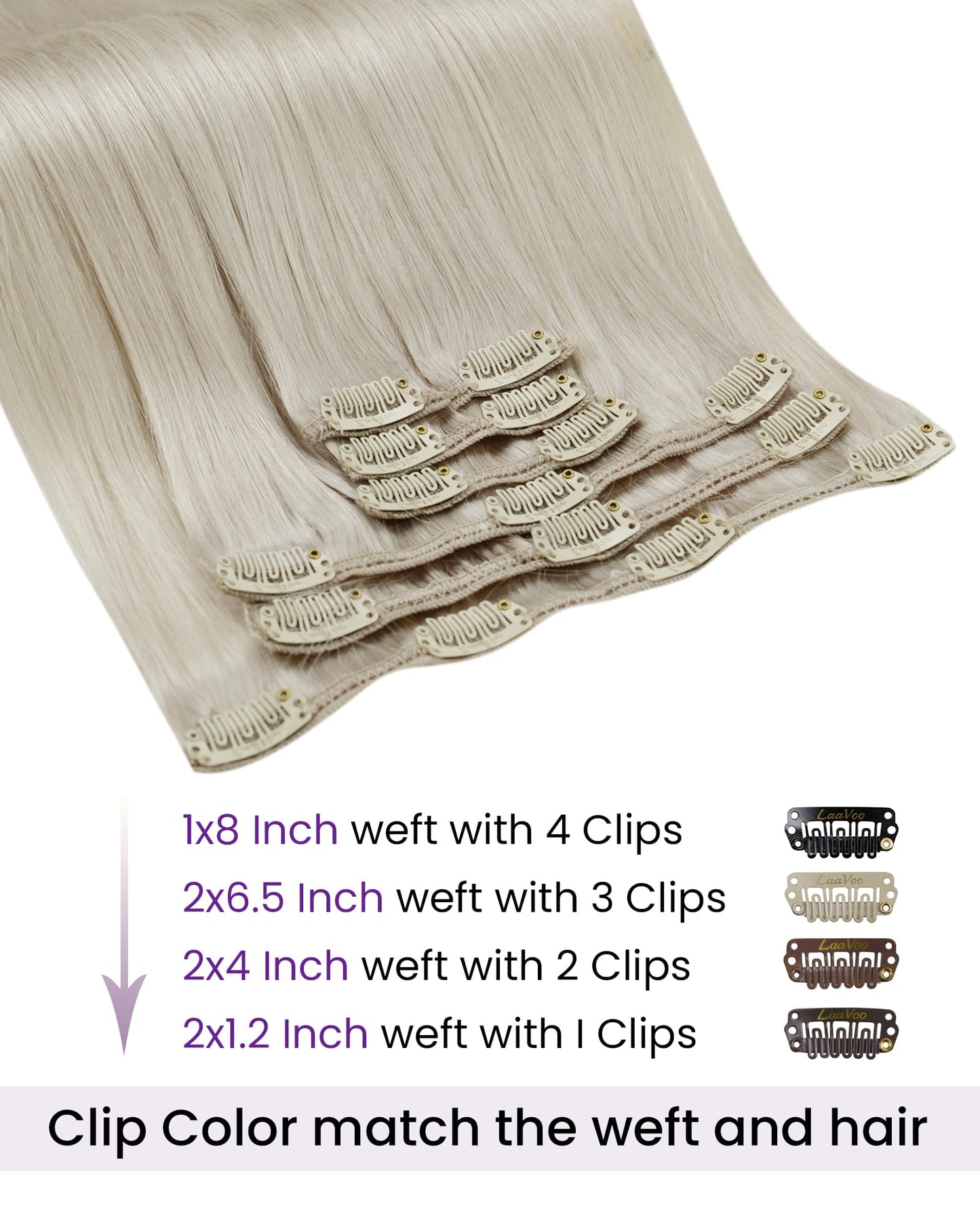 LaaVoo Human Hair Clip in Extensions Platinum Blonde Clip in Hair Extensions Real Human Hair Blonde Hair Extensions Clip ins Dou