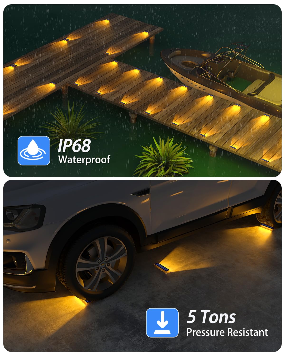 DetarZinLED Solar Step Lights for Outside,8 Pack Solar Stair Lights Outdoor Waterproof,Warm White Deck Light Solar Powered Waterproof for Steps,Stairs,Walkway,Sidewalk,Patio,Pathway