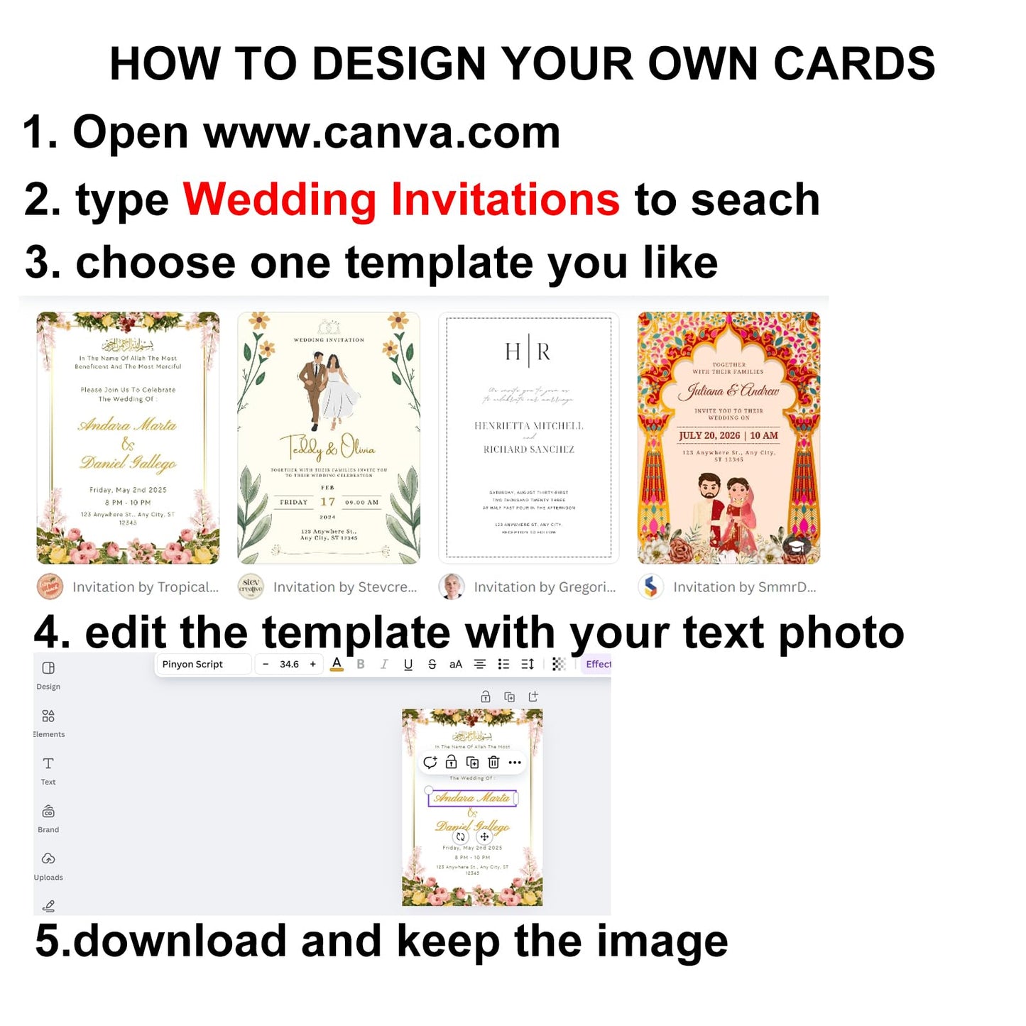YEYABOA Custom Wedding Invitations, 30-200 pcs Personalized Flat Wedding Invitations,2 Sides Printing, 20 pt Cover Heavy Paper,3 Sizes, Upload Your Design (5 * 7 IN)