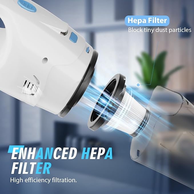 Handheld Vacuum Cordless, 6KPA Strong Suction & 25 Mins Runtime, 1.6lbs Lightweight Hand Vacuum Cordless Rechargeable with HEPA Filter/LED Light/Multi-Accessories,for Home/Car/Office Cleaning