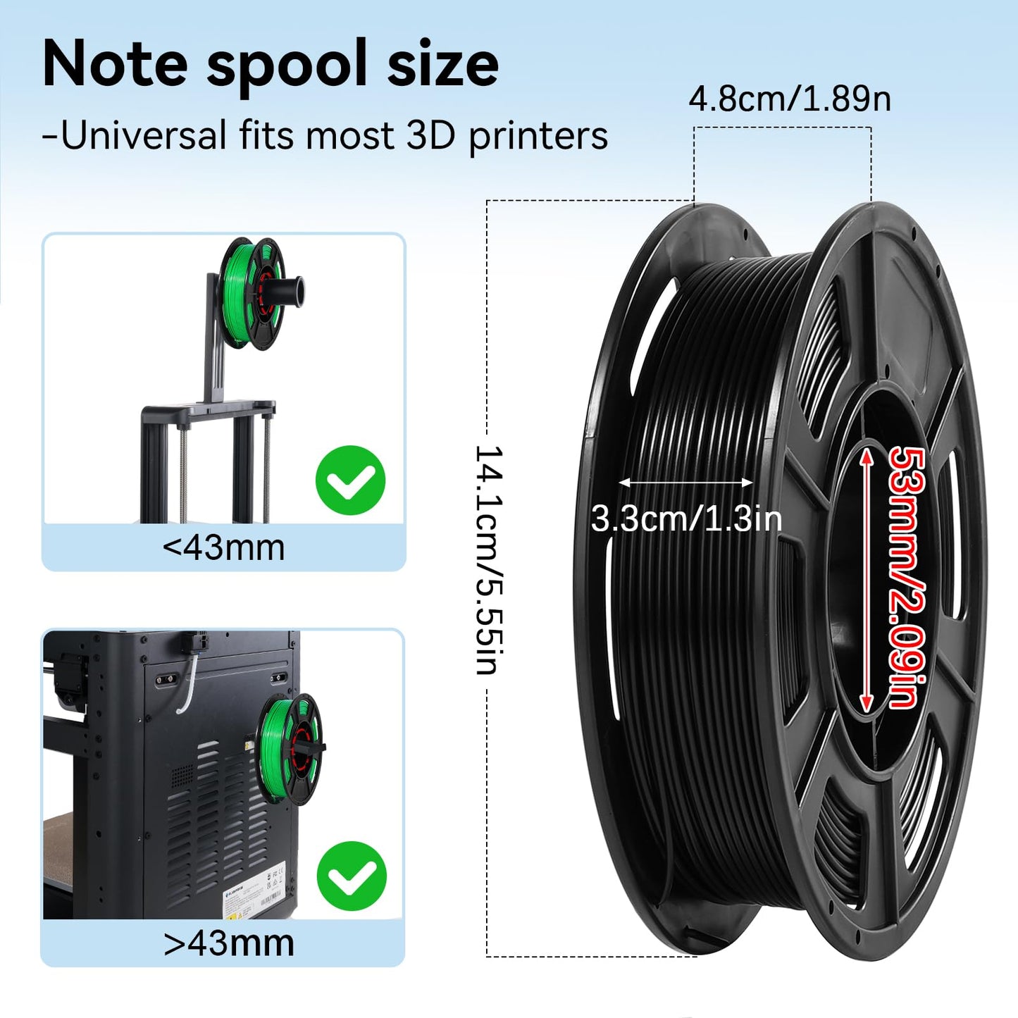 Dynta 3D Printer Filament 250g 53mm Spool - 1.75mm High Precision Regular PLA Compatible with Bambu Lab A1 mini, Creality Ender-3 V3, FLASHFORGE, Black, White, Red, Green, Blue, Purple for Beginners