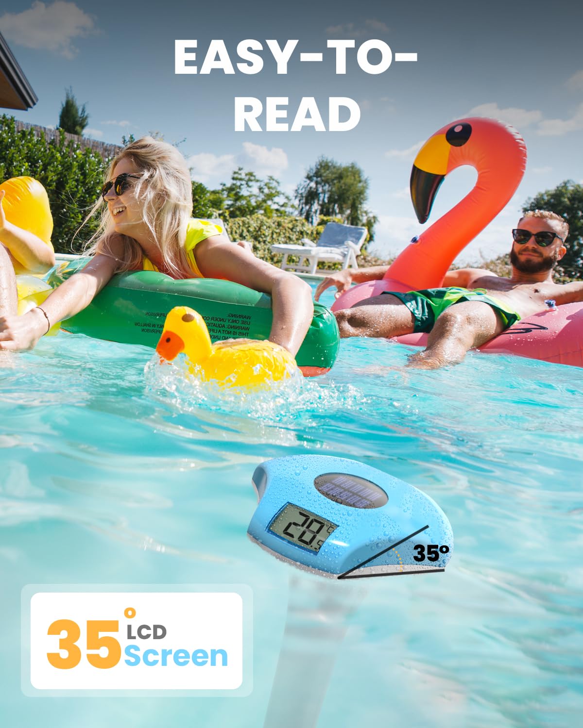 BALDR Floating Pool Thermometer, Solar Powered Pool Thermometer, Easy-to-Read/Use