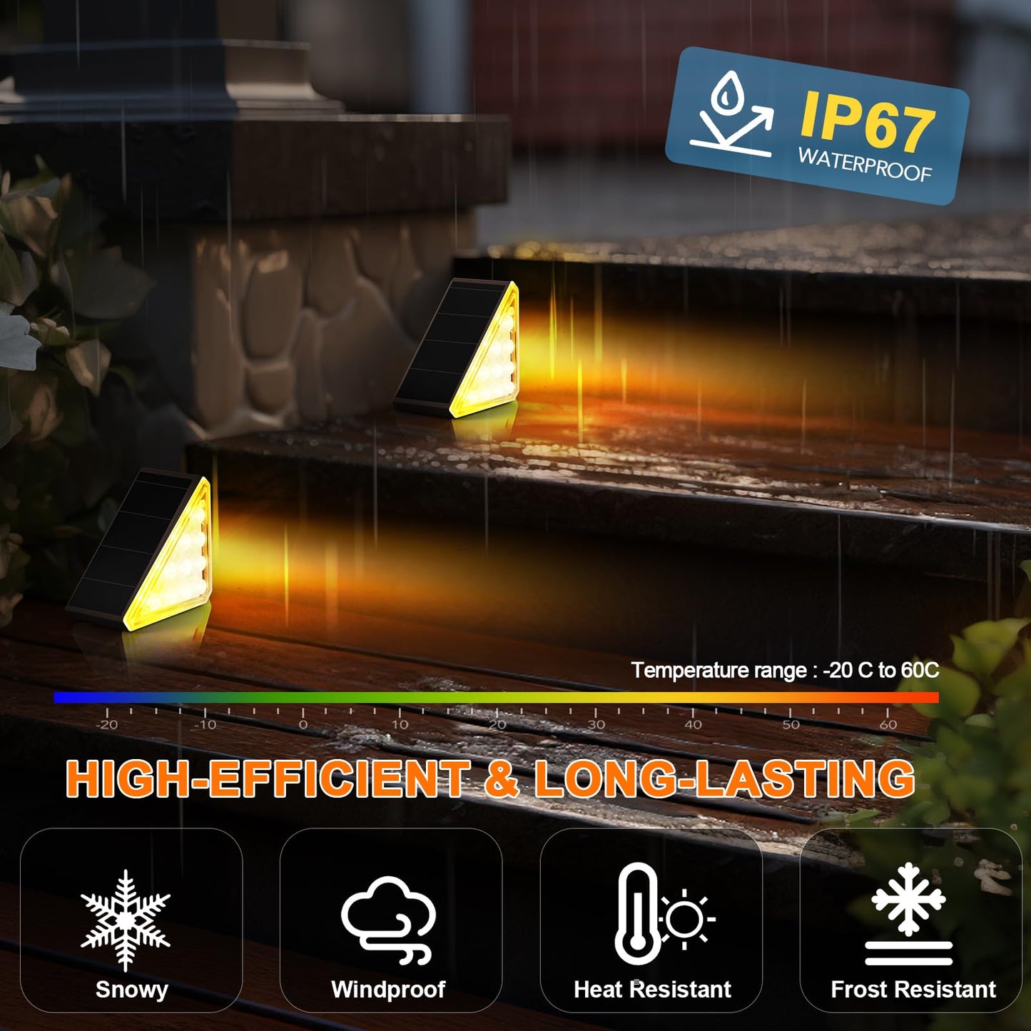 AUDLES 8 Pack Solar Stair Lights, Outdoor Step Lights with Waterproof IP67, Warm White LED Solar Light for Outside Light Decor for Stair, Deck, Front Step, Front Porch, Patio and Backyard
