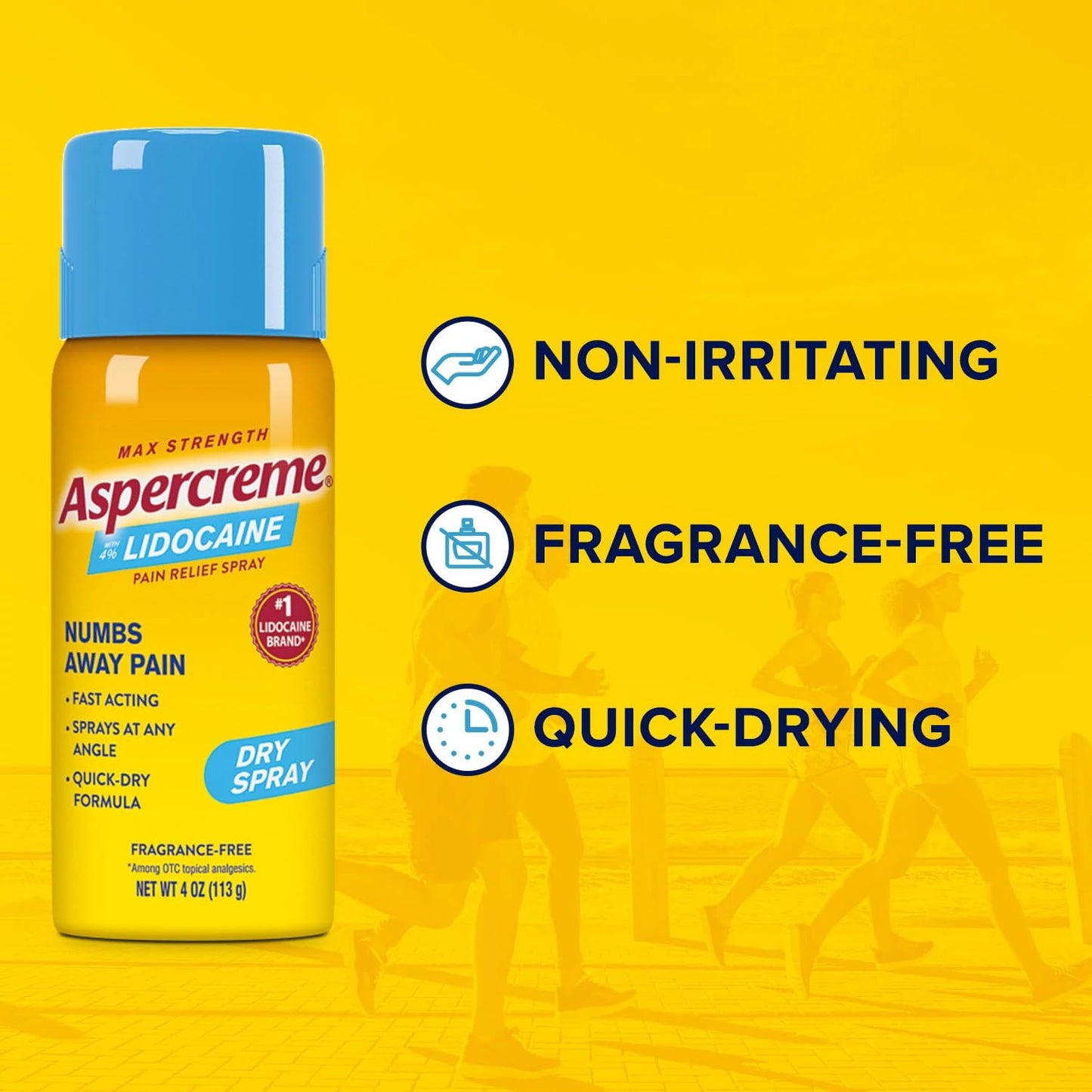 Aspercreme Lidocaine Dry Spray Soothes Aggravated Nerves, Numbing Topical Pain Relief Spray with Max-Strength 4% Lidocaine Sprays at Any Angle, 4 Oz., 2 pk