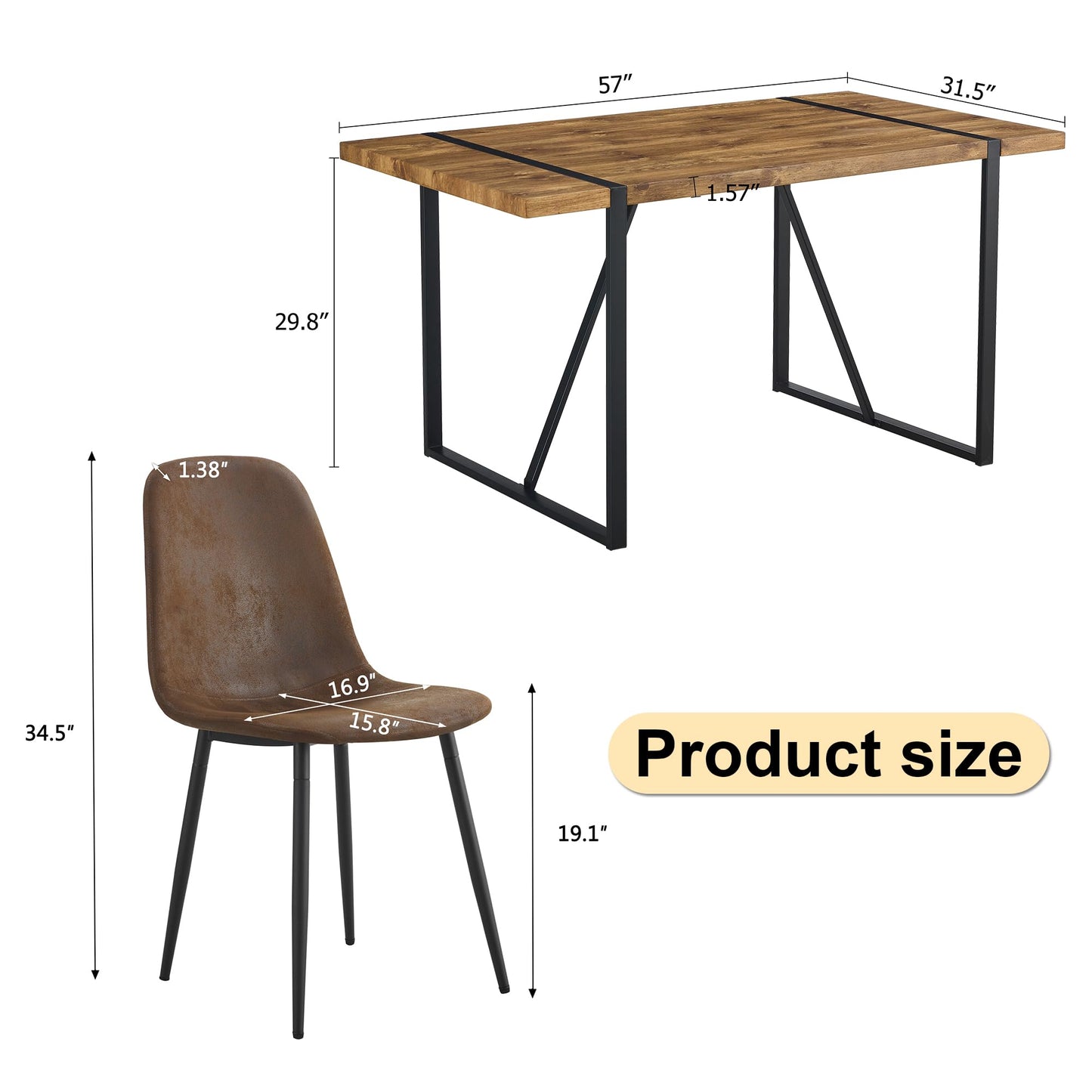MUUOKY Dining Table Set for 4, Modern 55'' Dark Wood Dining Table and Fabric Dining Chairs Set of 4,Table and Chairs Set of 4,Ideal for Kitchen Dining Room