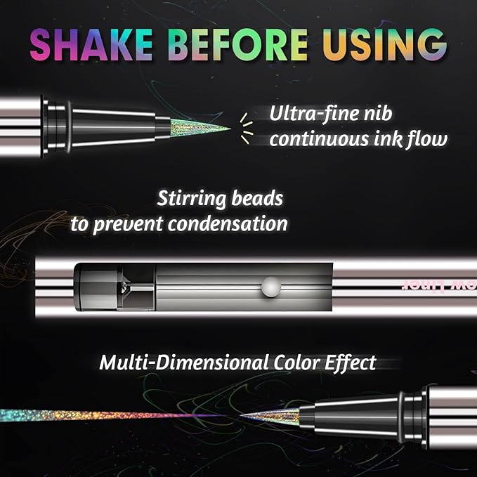 CHARMACY New Chameleon Liquid Eyeliner, Highly Pigmented, Metallic MultiColor Shifting Waterproof, Ultra-Fine Tip, Longwearing, Smudge-proof (A04 Ocean Glint)
