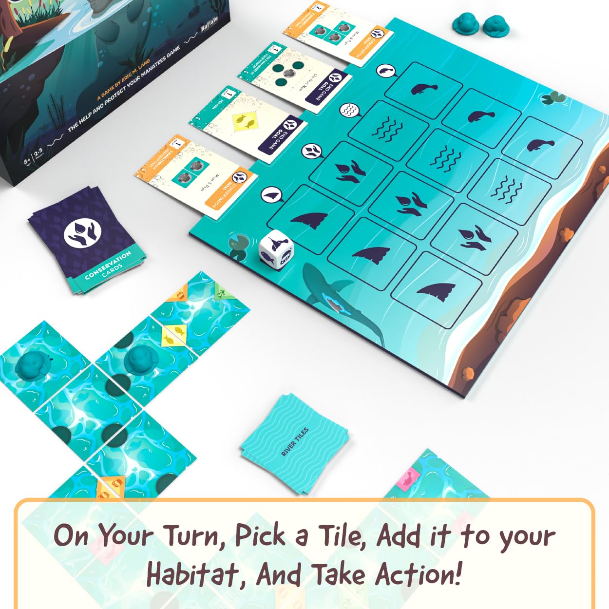 Buffalo Games - I Heart Manatees - Manatee Habitat Building Game - Deck Building and Strategy - Eric Lang Game- Ages 10 and Up