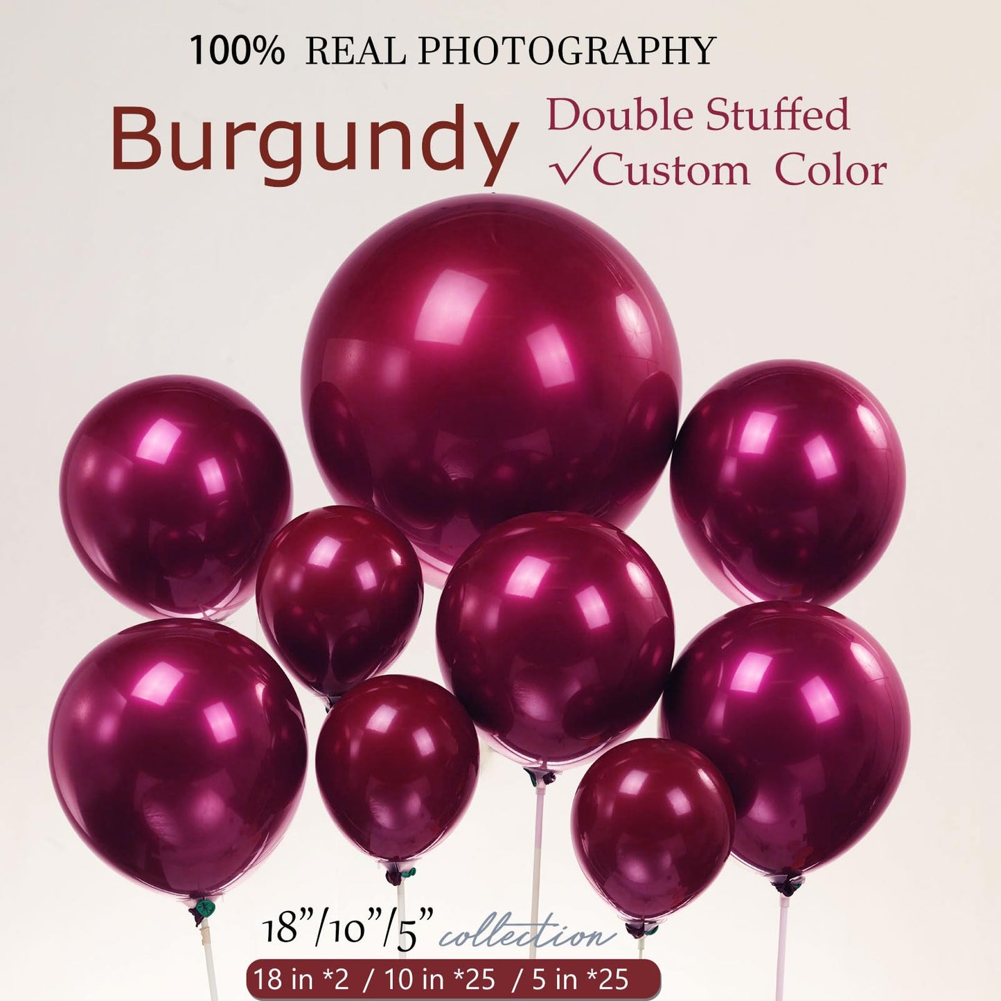 Kozee Burgundy Balloons different sizes 52 PACK Customized Double-Stuffed Metallic Maroon balloon 18+10+5 inch Garland arch kit For graduations class of 2025 decorations
