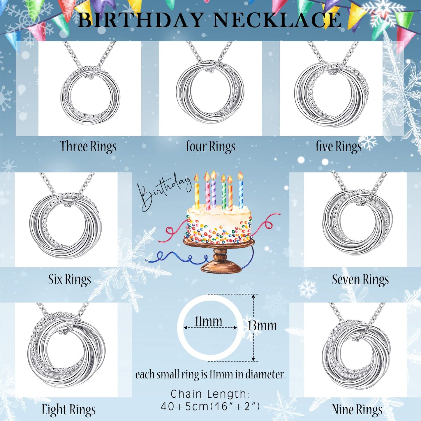 Annamate 60th Birthday Gifts for Women 925 Sterling Silver 6 Circles Necklace For Her Six Decade Jewelry 60 Years Old Birthday Gifts