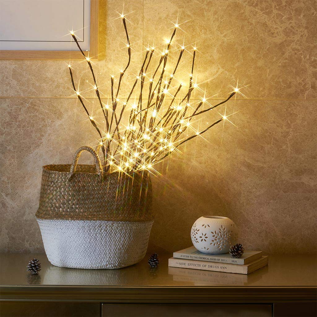 Vanthylit 3PK 30" Brown Lighted Twig Branches Pathway Light 60 LED Warm White Bulbs for Outdoor and Indoor