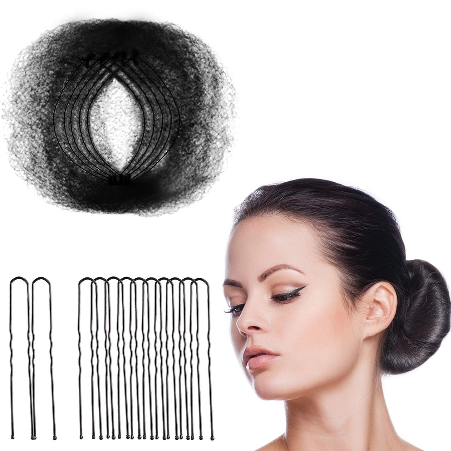 Zonon Hair Nets 50Pcs Invisible Elastic Edge Mesh, 50cm Individual Package, for Women Bun Suitable Occasions, with 40Pcs U Shape