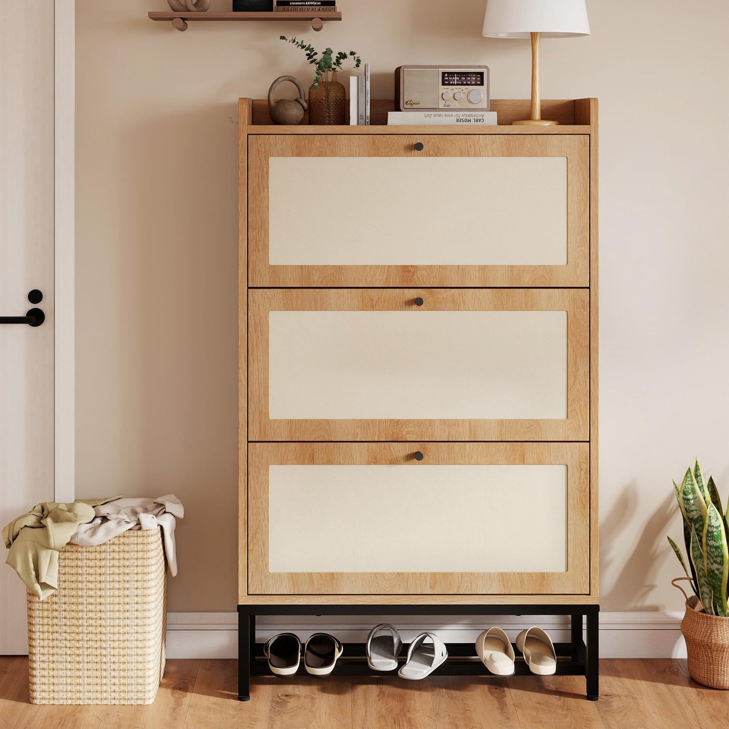 Aivermeil Slim Entryway Shoe Storage Cabinet with 2 Flip Drawers, Modern Freestanding Shoes Organizer Holds 16-20 Pairs, Closed Shoe Storage for Hallway, Foyer - Space-Saving Wood Shoe Rack