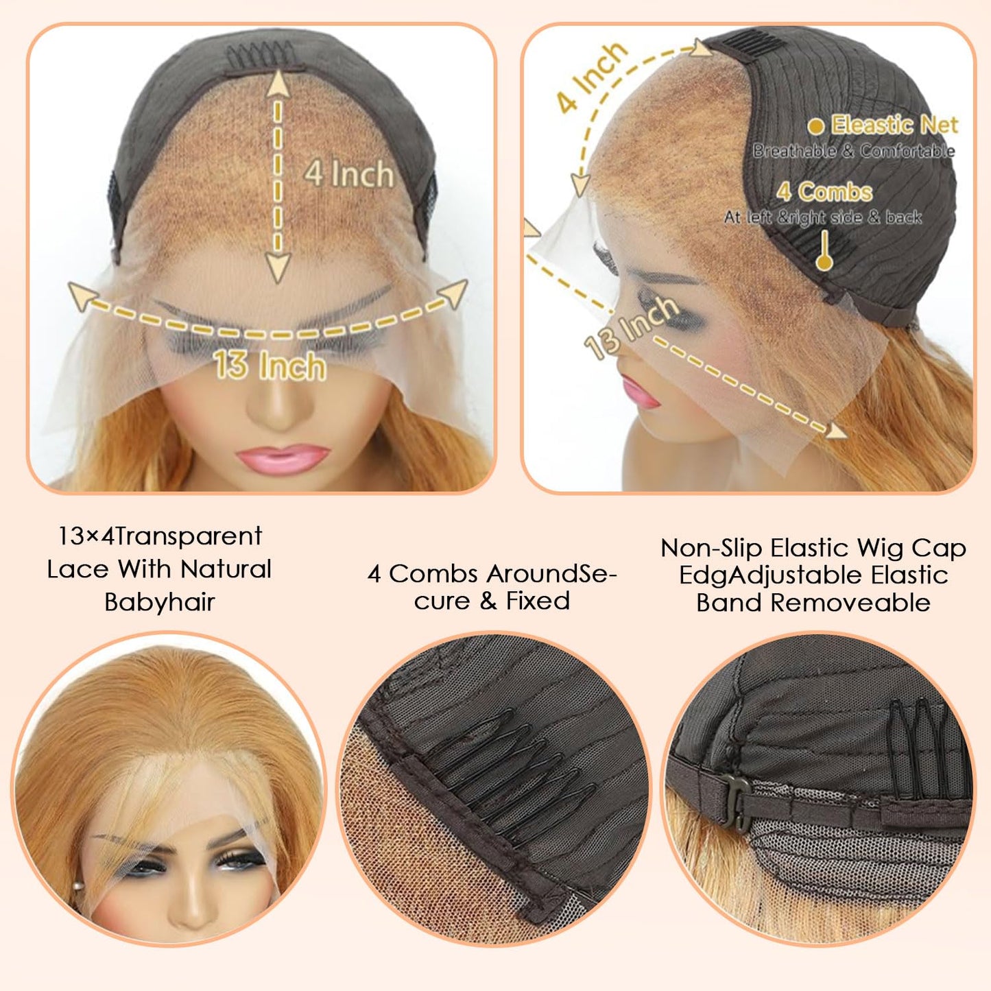 Shciyair 28 Inch Honey Blonde Wig Human Hair 200 Density 13x4 Body Wave HD Lace Front Wigs Human Hair Pre Plucked Blonde Wig Hum