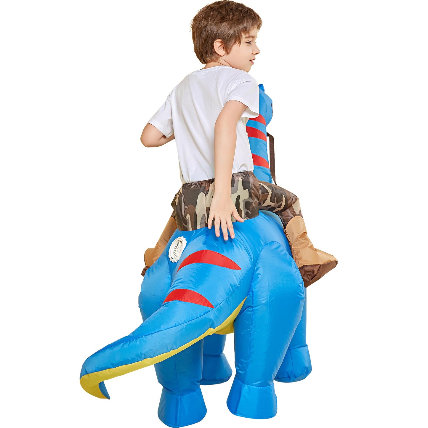 One Casa Inflatable Dinosaur Costume Riding Diplodocus T Rex Air Blow up Funny Party Halloween Costumes for Kids (2-4Yrs)