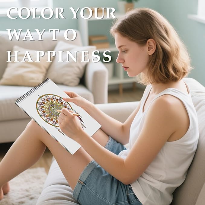 Mandala Coloring Book for Women Relaxation, 50 Patterns Spiral Bound Mindfulness Coloring Books for Adult with 36 Dual-tip Markers, Inspirational Gift for Women, Hardcover Adult Coloring Books Set