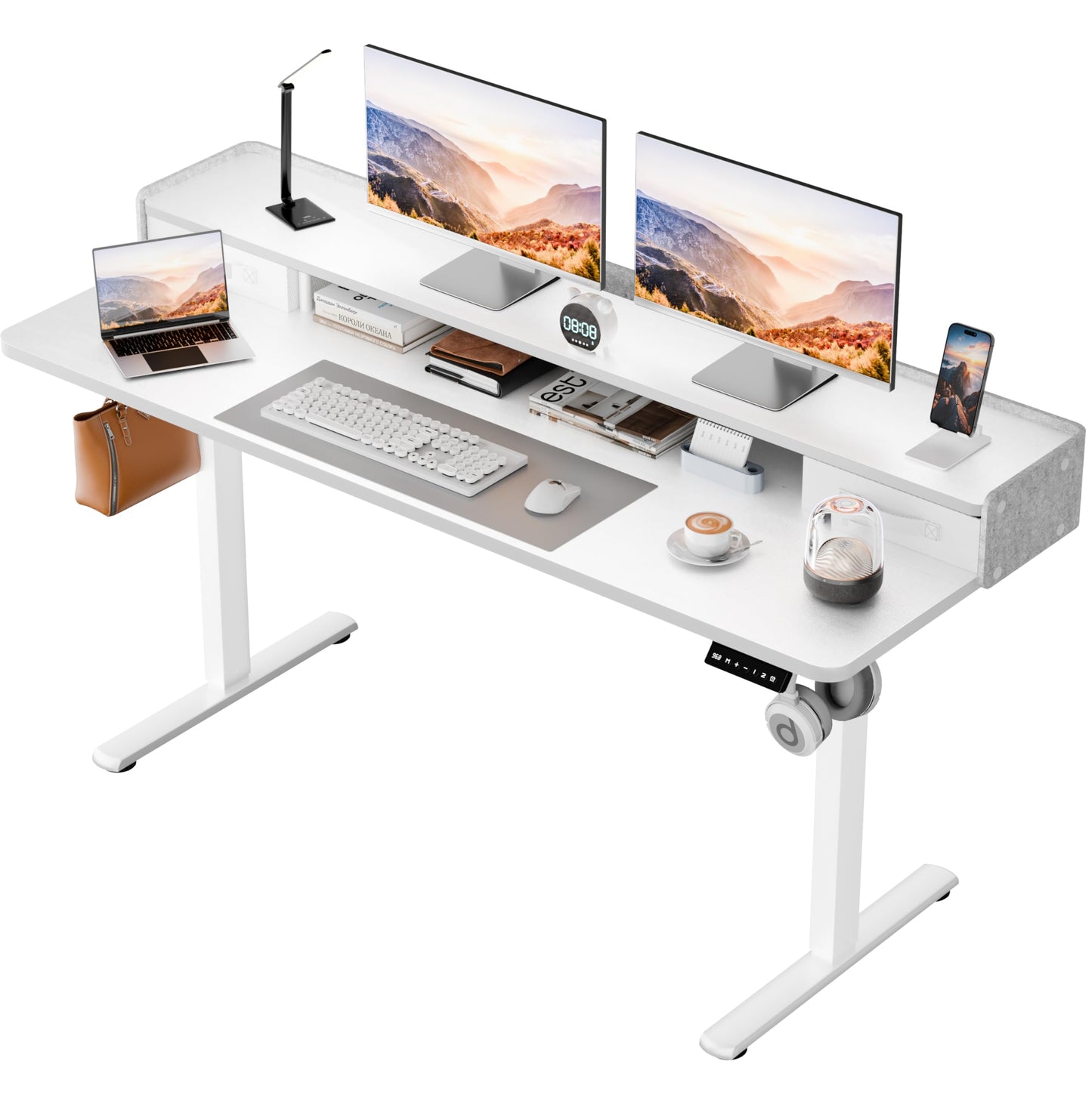 Homall Electric Standing Desk with 2 Drawers, Adjustable Height Computer Desk with Storage Sit Stand Table with Storage Shelf and Splice Board Quick Install for Home Office (White, 55 Inch)