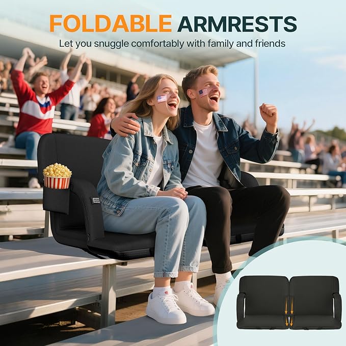 HOPERAN 21" 2pcs Dual-Sided Heated Stadium Seats for Bleachers with Back Support, 3 Levels Heating Stadium Seating for Bleachers Seat with Backrest, 5 Pockets Portable Stadium Chair for Outdoor