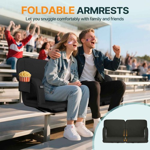 HOPERAN 25" Dual-Sided Heated Stadium Seats for Bleachers with Back Support, 3 Levels Heating Stadium Seating for Bleachers Seat with Backrest, 5 Pockets Portable Stadium Chair for Outdoor Sports