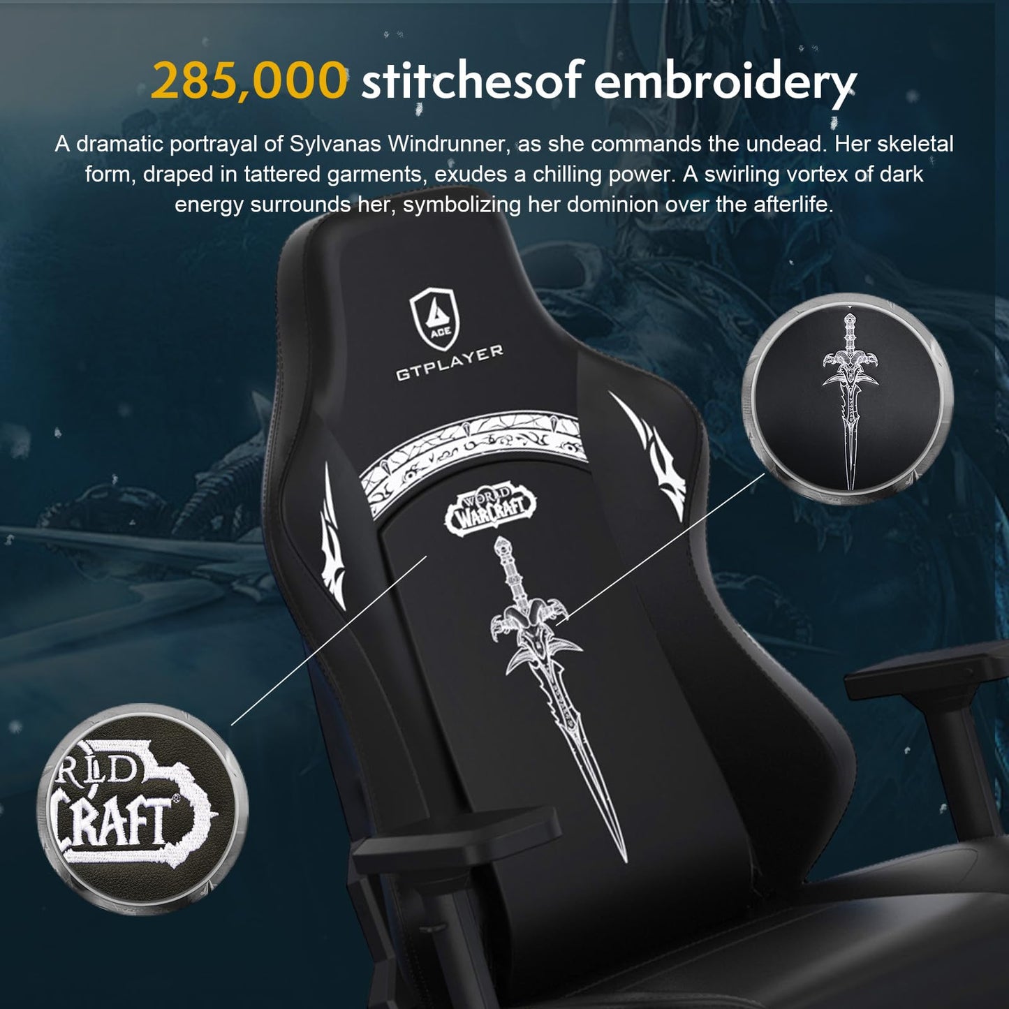 GTPLAYER World of Warcraft Edition Video Gaming Chair, Ergonomic Computer Chairs with Footrest and Adjustable Armrest, Height Adjustable Desk Chair with Lumbar Support for Office & Gaming,White