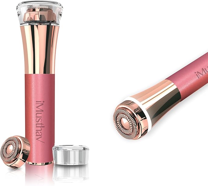 Facial Hair Remover for Women – Painless 16mm Dual Ring Floating Head Blade, Portable, Electric Razor & Epilator for Flawless Face, Lips & Chin – with 18K Gold-Plated Head, 360° LED Light