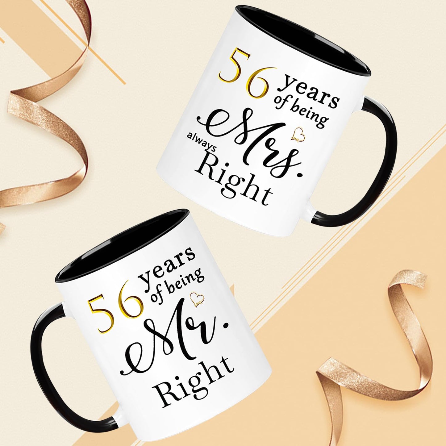 WOSIWULA 56 Year Anniversary Birthday Coffee Mugs Set of 2, 56th Wedding Anniversary Decorations Gifts for Couple Grandparents Parents Women Men Wife Husband Her Him, 56th Birthday Gifts, 11oz