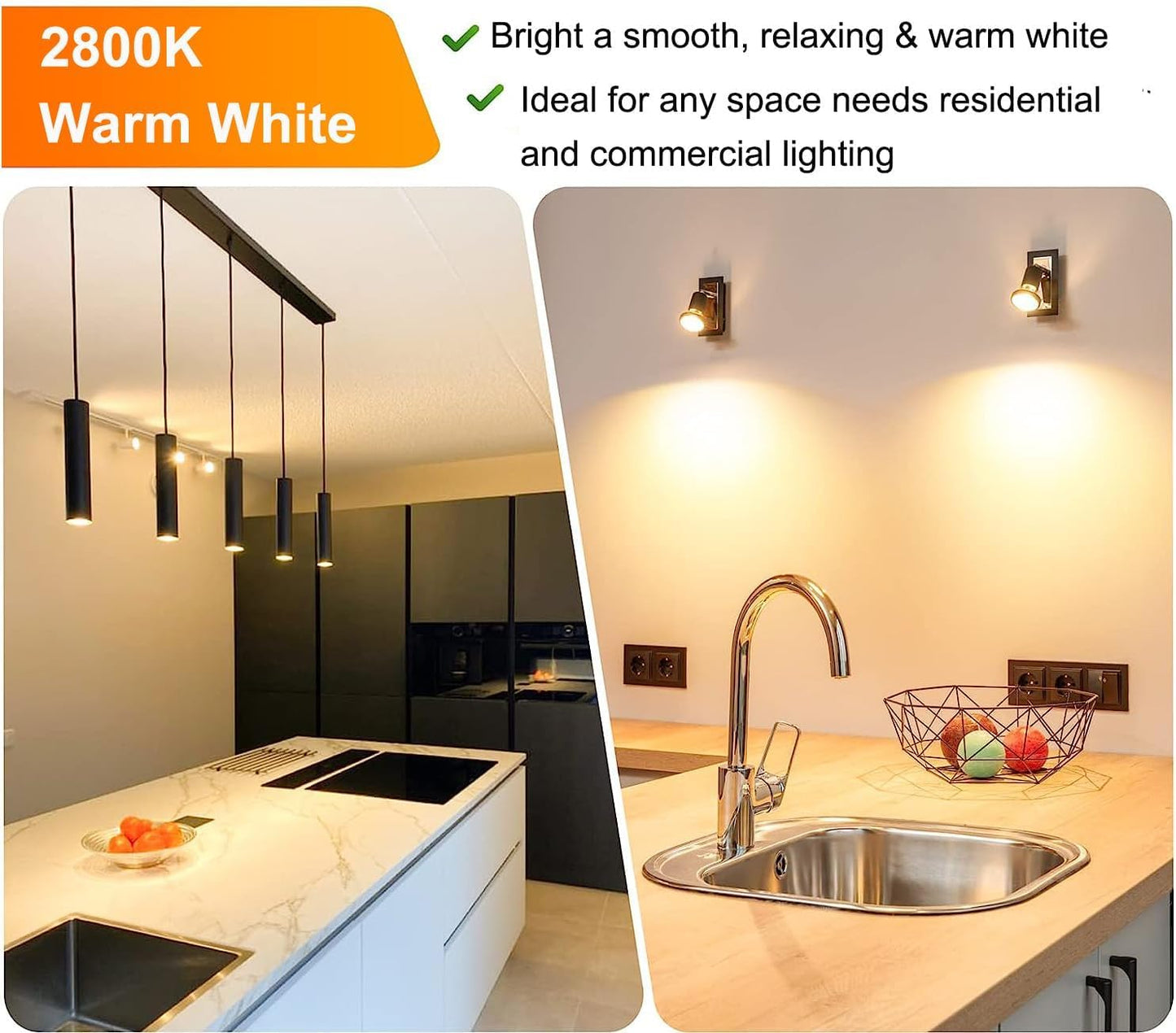 Vinaco GU10 Halogen Bulb Dimmable, GU10+c 110V 50W Candle Warmer Lamp Replacement, MR16 GU 10 50W Halogen Bulb 120V, 50 W MR16 with Glass Cover for Track&Recessed Lighting, 2800K Warm White, 6 Pack