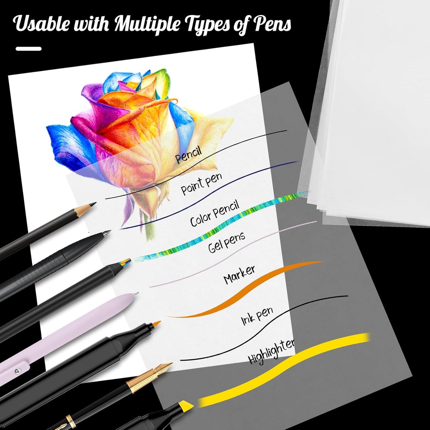 Tracing Paper 9"x12", 100 Sheets Transparent Vellum Paper for Tracing Pads, Christmas Birthday Gifts for Adults Teens, 25lb/41gsm Translucent Tracing Paper for Sketching, Drawing, Black