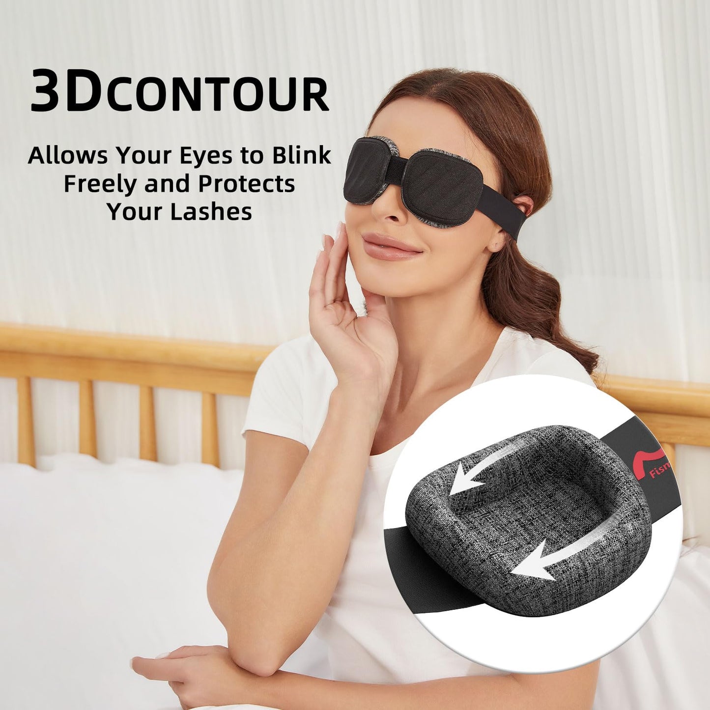 Fismool Eye Mask for Sleeping - 100% Blacking Sleep Mask for Men Women, Sleeping Mask with Adjustable Night Blindfold Flight, Travel, Nap, Black