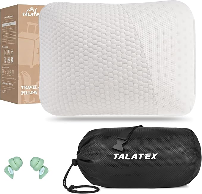 Talatex 100% Natural Premium Talalay Latex Travel Pillow, Camping Pillow, Small Camping Pillow with Compressible Stuff Sac...