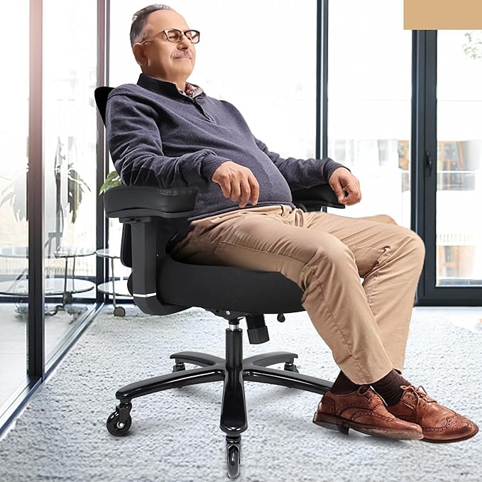 Big and Tall Office Chair 500lbs - Ergonomic Mesh Desk Chair, Heavy Duty Computer Chair-Wide Thick Seat Cushion, Adjustable Lumbar Support, Metal Base, Rubber Wheels, 4D Armrests, Black