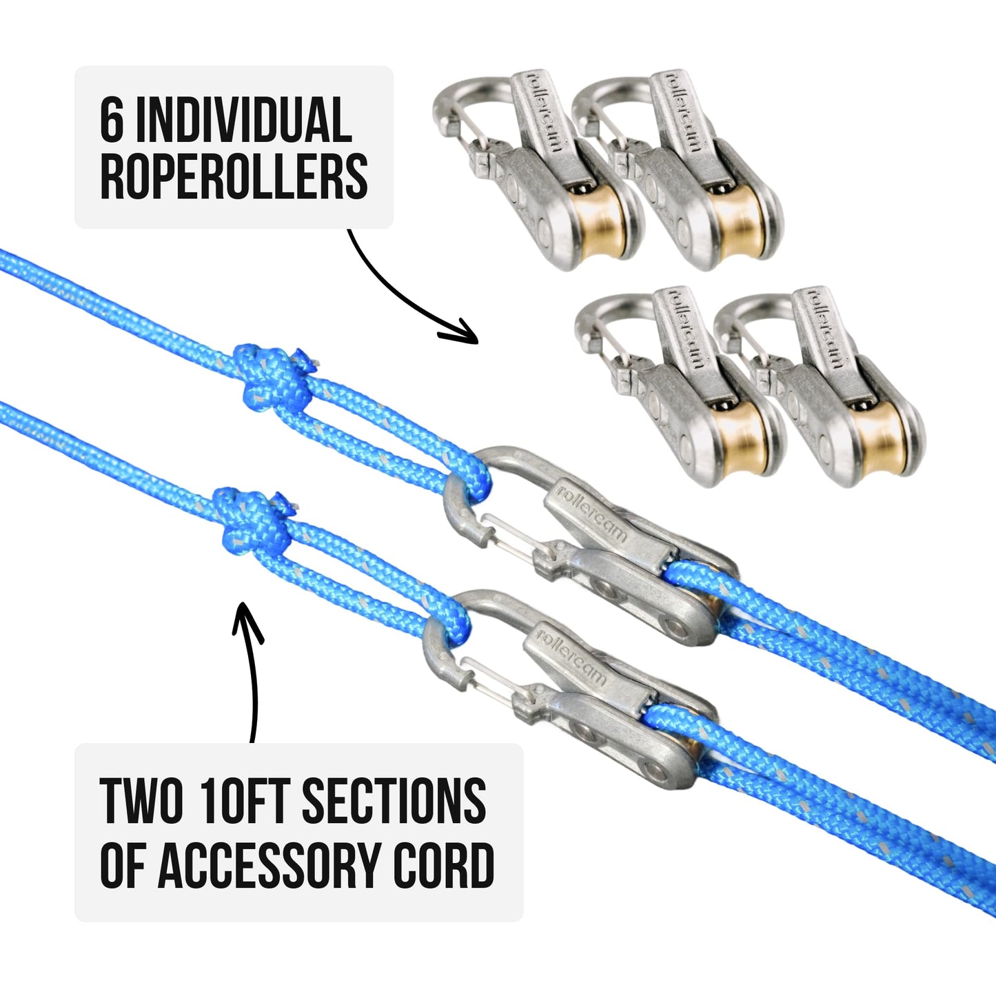 Roperoller The Original Rope Tightening Tool & Tensioner 6-Pack with Rollercam Technology – Heavy-Duty Tie Down for Outdoors, Tarps, Boating & Camping Gear – Includes Reflective Cord & Carry Case