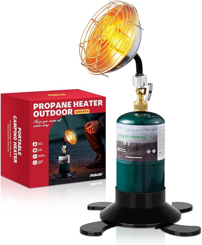 Ravs Portable Propane Heater for Camping, 6500BTU Outdoor Tent Heater with Foldable Tank Holder and Control Valve, Golf Ca...