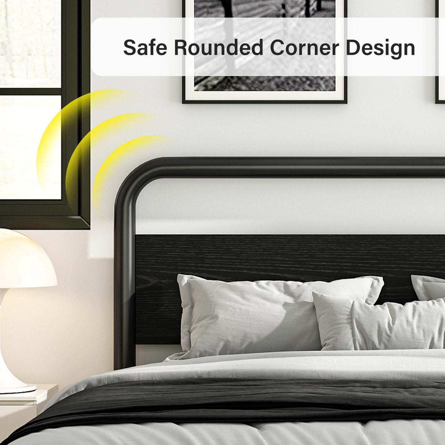 Catrimown Queen Bed Frame with Headboard LED Bed Frame Queen Size Heavy Duty Metal Rustic Bed Frame Queen Size Wood Platform Bed Frame Under Bed Storage Noise Free No Box Spring Needed (Black, Queen)