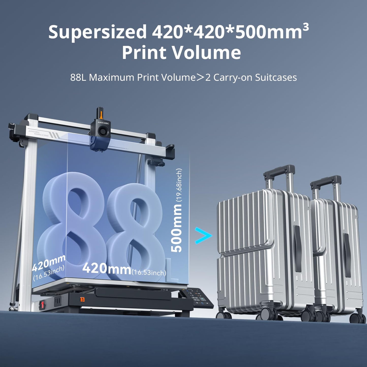 Bundle Anycubic Kobra 3 Max Combo 3D Printer, Support Multi Color Printing 600mm/s High-Speed Printing, Large Build Volume 420x420x500mm, Auto Leveling & Smart Vibration Compensation PEI Plate