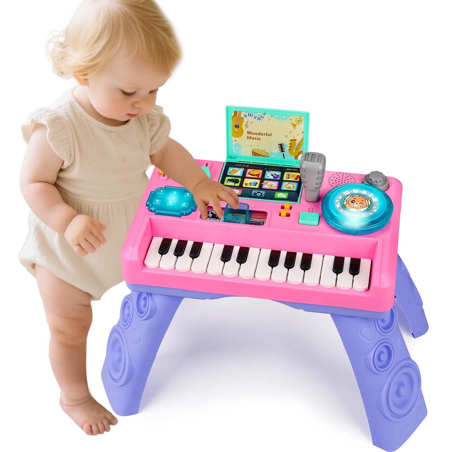 Baby DJ Table for Toddlers 1-3 with Music & Light, Musical Baby Piano Toys 6-9-12-18 Months Toddler Activity Table Music Instruments Learning Toys for 1 Year Old Girl Birthday Gifts Toddler Age 0-2