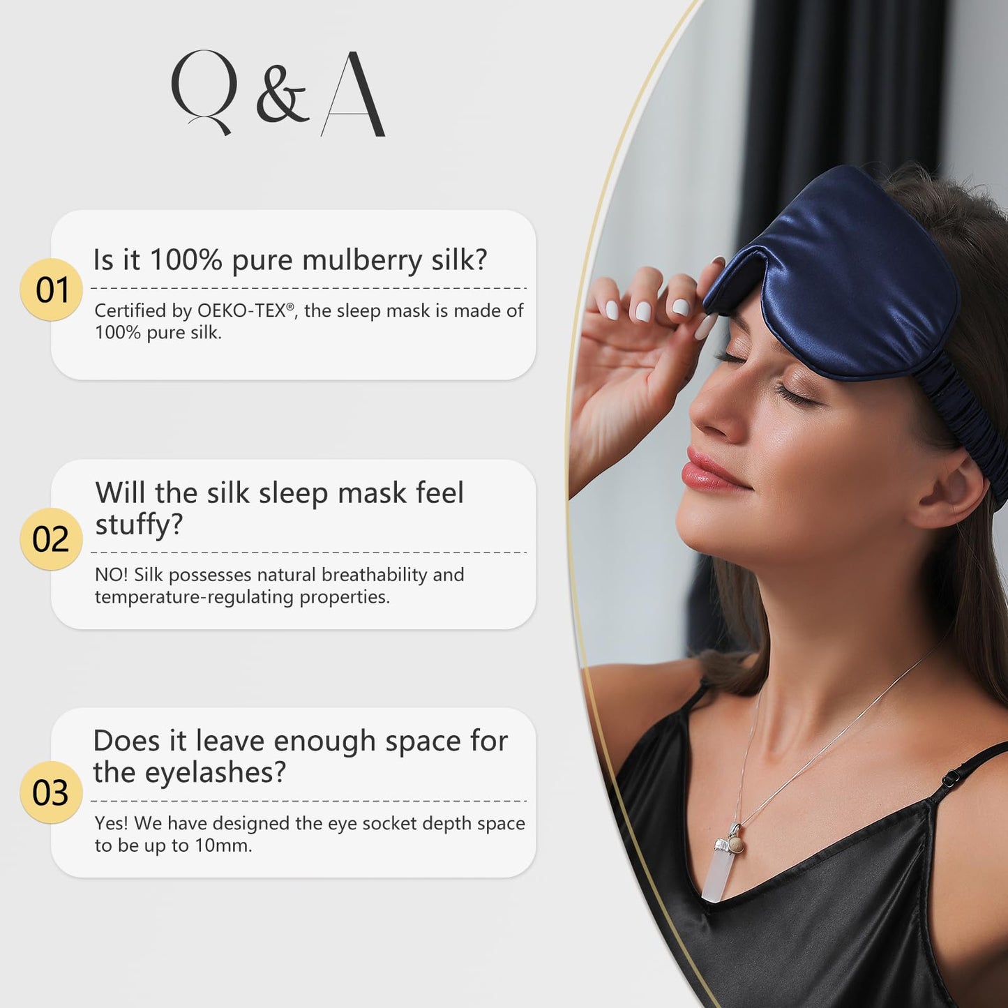 ZIMASILK Adjustable 22 Momme 100% Pure Mulberry Silk Sleep Mask, 3D Contoured Cup Eye Mask for Sleeping, Super Soft Breathable Blindfold, Perfect Blocks Light for Sleeping. (Navy Blue)
