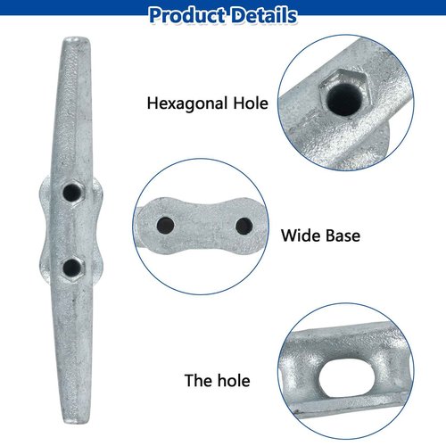 Dock Cleats 10 Inch 4 Pack, Hot Dipped Galvanized Cast Iron Boat Cleats, Boat Dock Cleats with Bolts Weatherproof Tie Downs for Boat, Decks, Rope, Marine or Decoration