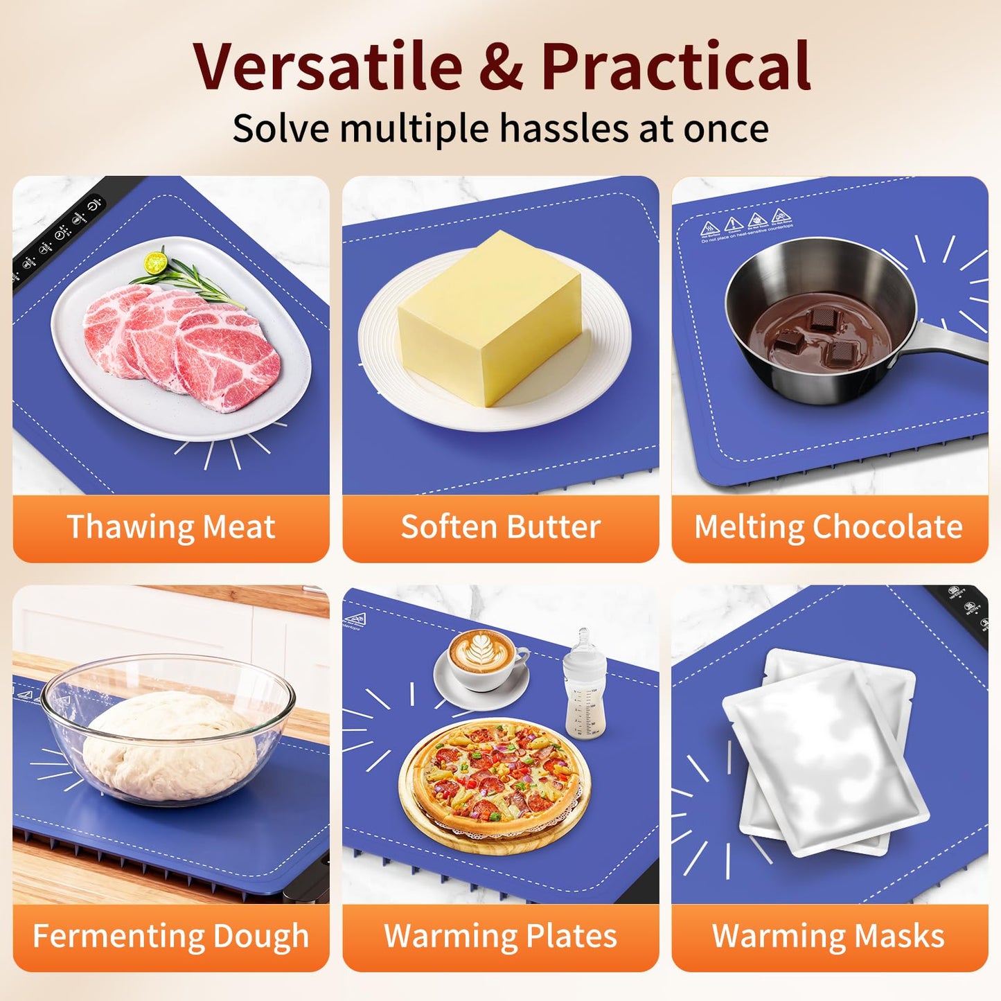 Warming Mat for Food, Silicone Electric Warming Tray with 4 Adjustable Temps & Timer, Food Warming Mat for Countertop, Foldable Portable Food Warmer Mat for Buffets, Parties, Kitchen, Family