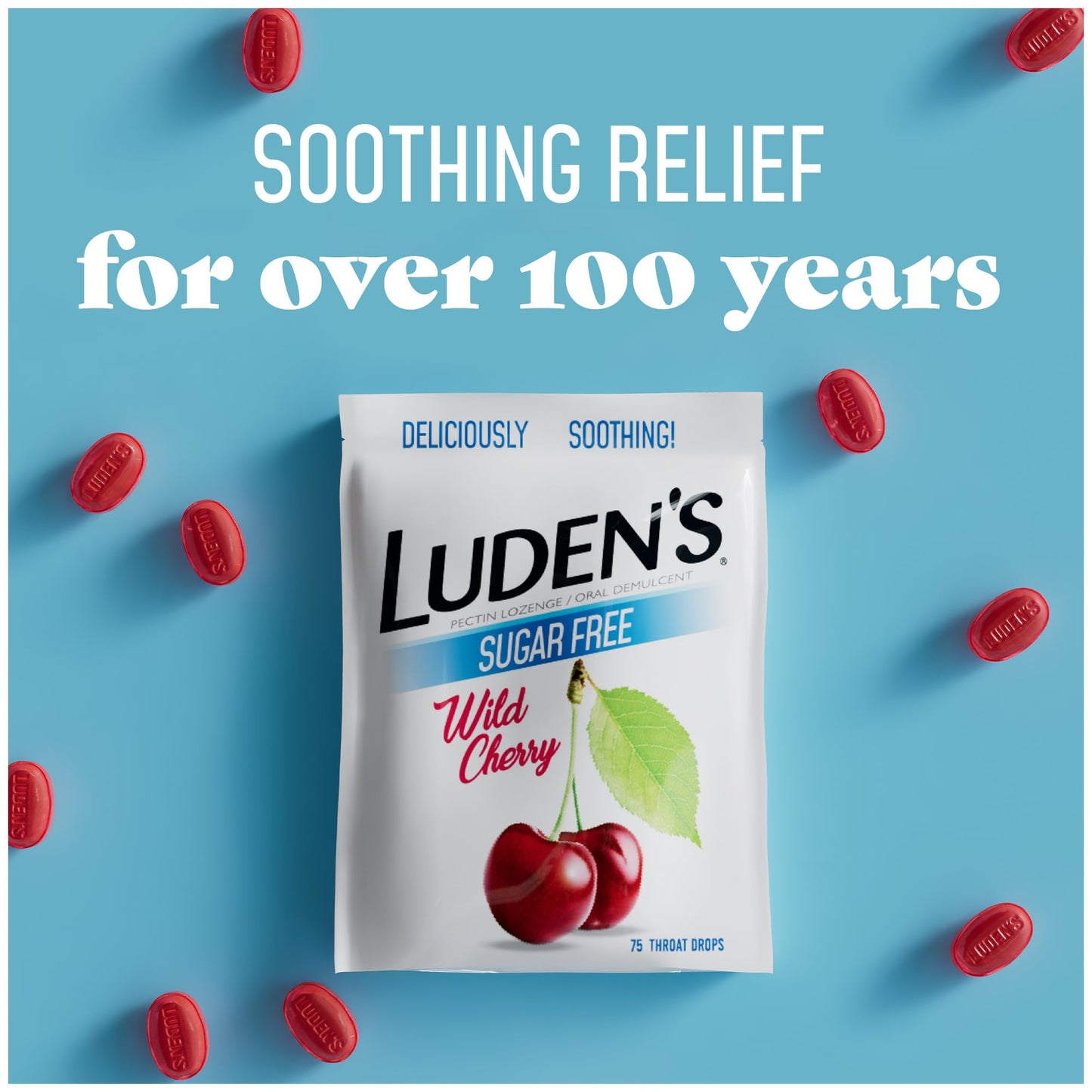 Ludens Sore Throat Drops, for Minor Sore Throat Relief, Sugar Free Wild Cherry, 75 Count (Pack of 4)