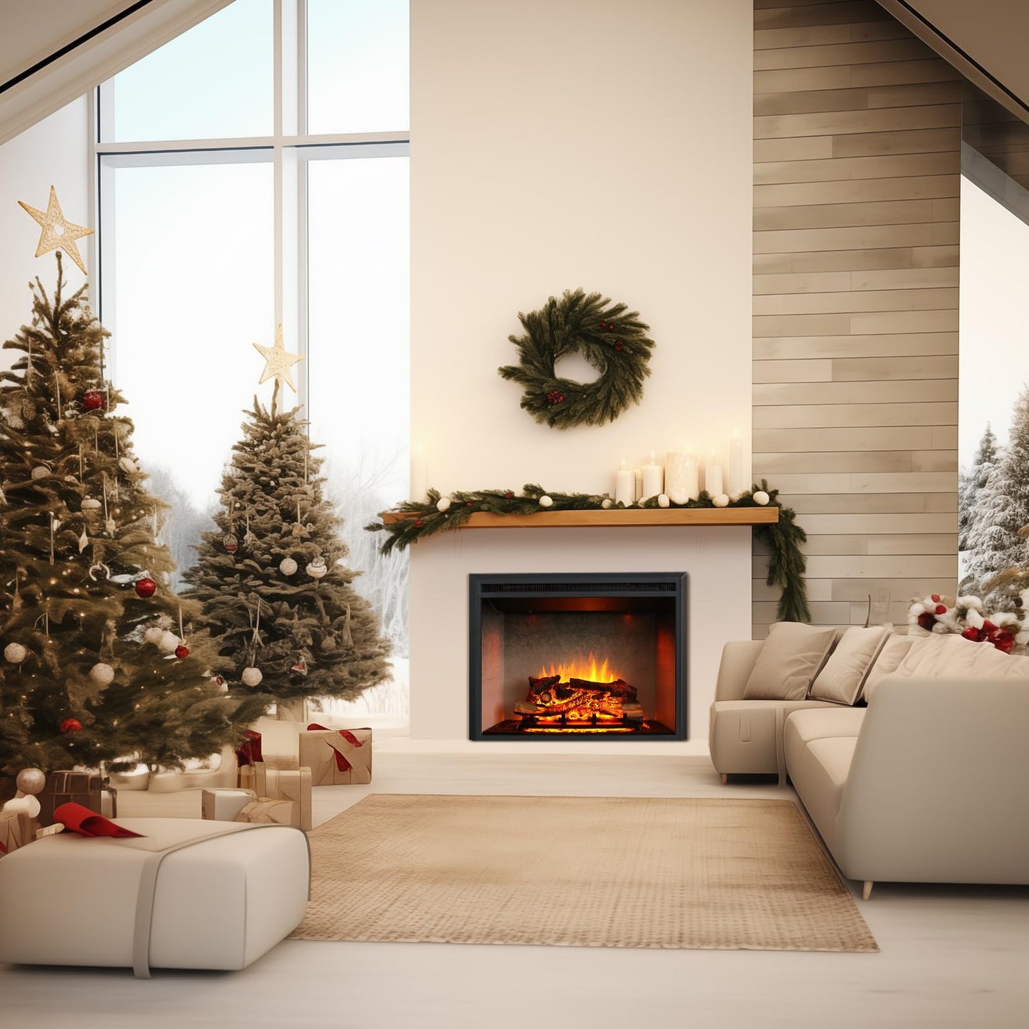 Richflame 33 Inches, Edward Electric Fireplace Insert With Fire Crackling Sound, Weathered Concrete Interior, Remote Control, 75