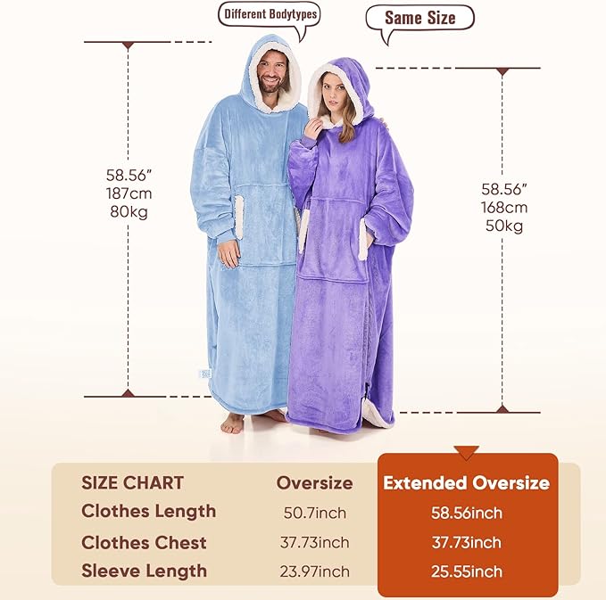 yescool Wearable Blanket Hoodie, Flannel Sherpa Fleece Blanket Sweatshirt for Adults Women Men,One Size Fits All