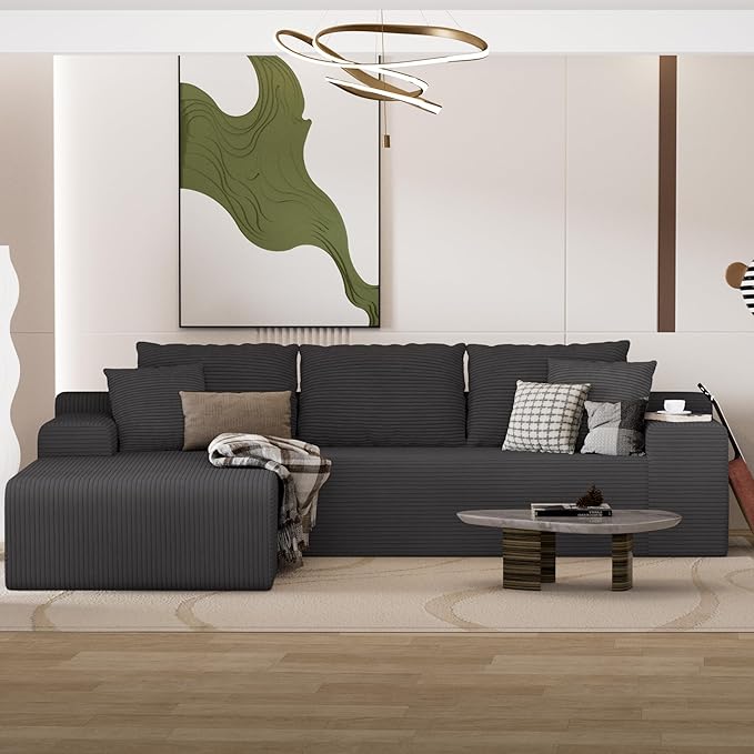 NAYA 106” Modular Sectional Sofa, Cloud Sectional Couch with Deep Seat, Modern Modular L-Shape Sofa Boneless Couch with Chaise for Living Room Bedroom (Grey, Sectional Sofa with Left Facing Chaise)