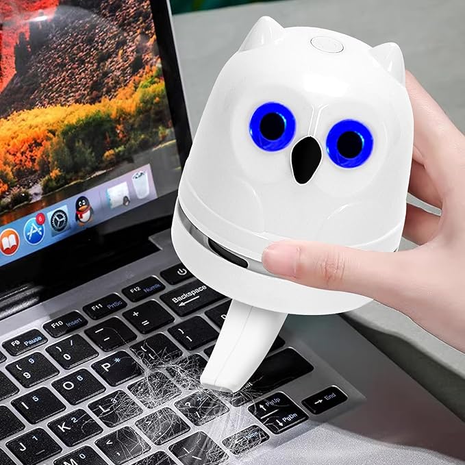 Desk Vacuum Cleaner Mini Desktop Vacuum for Office Table Mini Vacuum Cleaner Sweeper for Cleaning Crumbs Eraser Crumbs Dust Pencil Paper Scraps Pet Hair Owl Vacuum Cordless