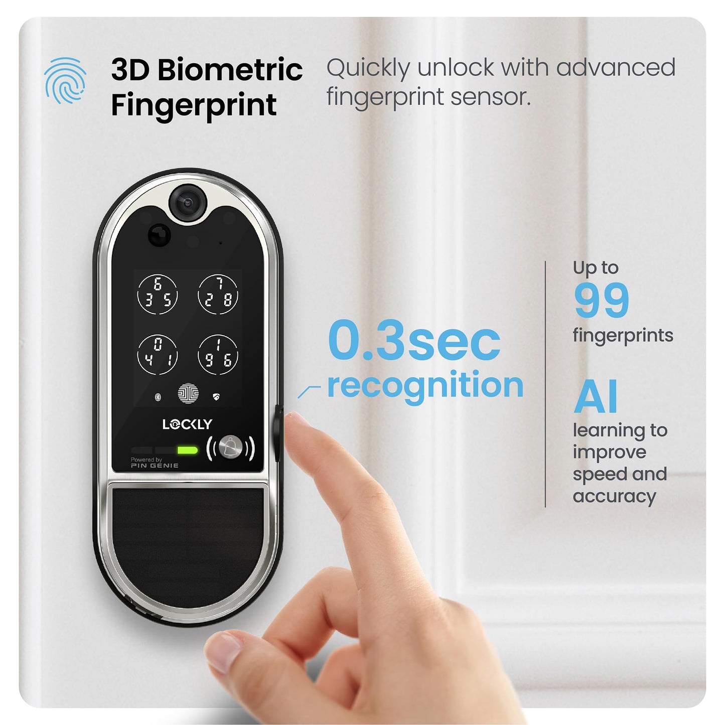 Lockly Vision Elite Video Smart Lock with Camera, Smart Wi-Fi Deadbolt for Front Door, PIN Genie® Keypad, Fingerprint Door Lock, Motion Sensor, App Remote Control, 2 Way Audio Doorbell, No Monthly Fee