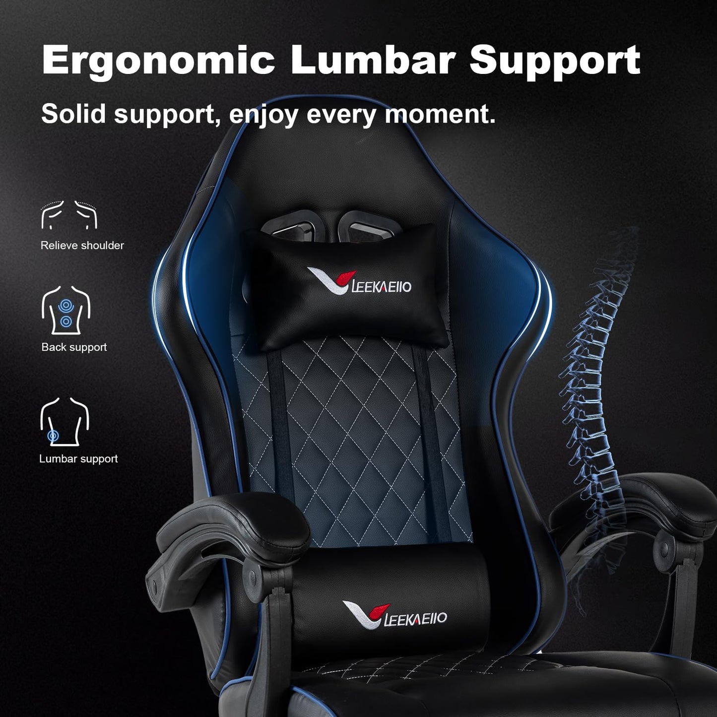 Leekaeiio Gaming Chair for Adults, Computer Chair with Footrest and Pocket Spring Cushion,Comfortable Ergonomic Video Game Chair with Lumbar Support and Headrest for Office Home (Blue)