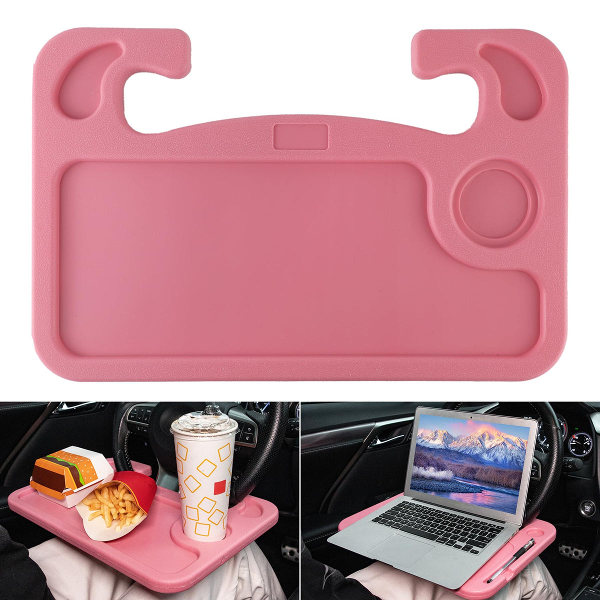 JUSTTOP Car Steering Wheel Desk for Laptop,Multipurpose Travel Car Accessories, Car Seat Stand Trays for Eating, Steering Wheel Under Table Console(Black)