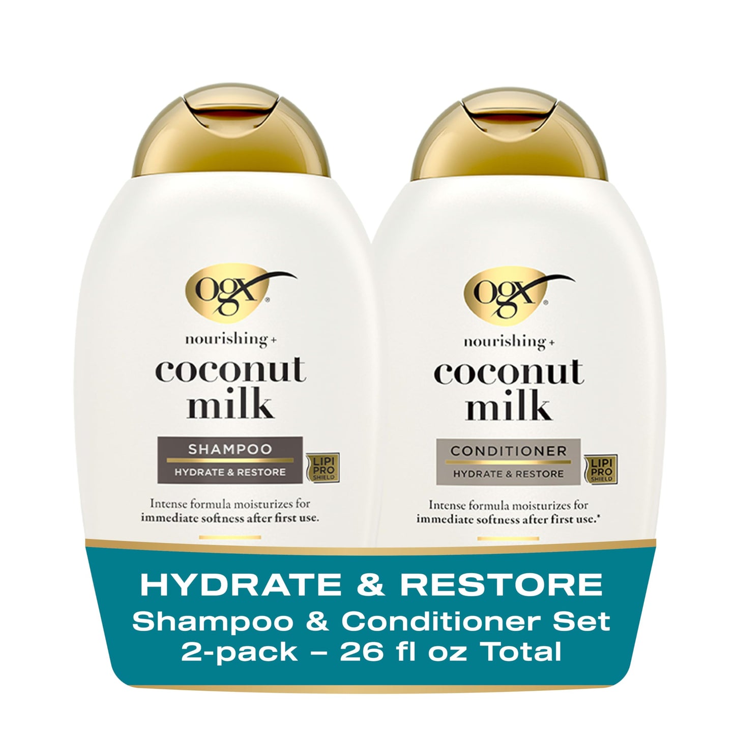 OGX Nourishing + Coconut Milk Sulfate Free Shampoo and Conditioner Set, Hydrates & Softens Hair, Lipi Pro Shield Technology, Cre