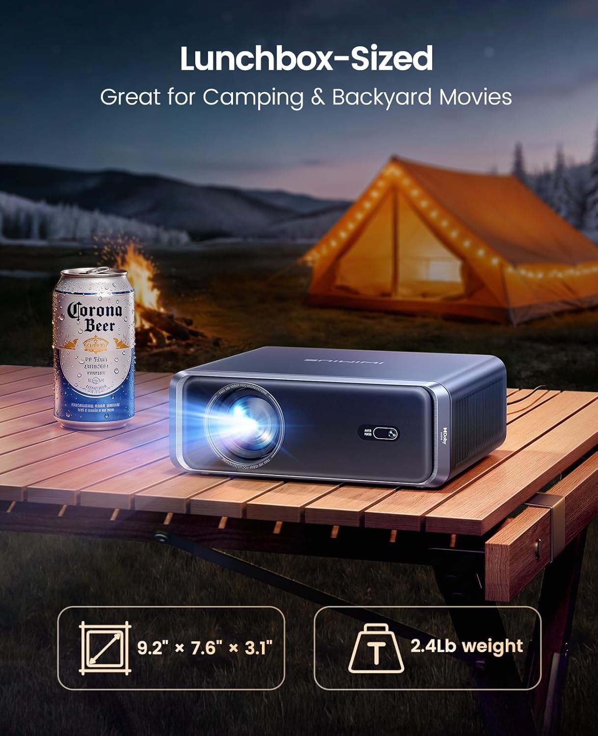 [Built-in Official App/4K Support/Compact]Smart-Projector with WiFi6 and Bluetooth, Outdoor Movie Projector & DoIby , Compatible with YouTube/PrimeVideo, AI Auto Focus, Portable Home Proyector