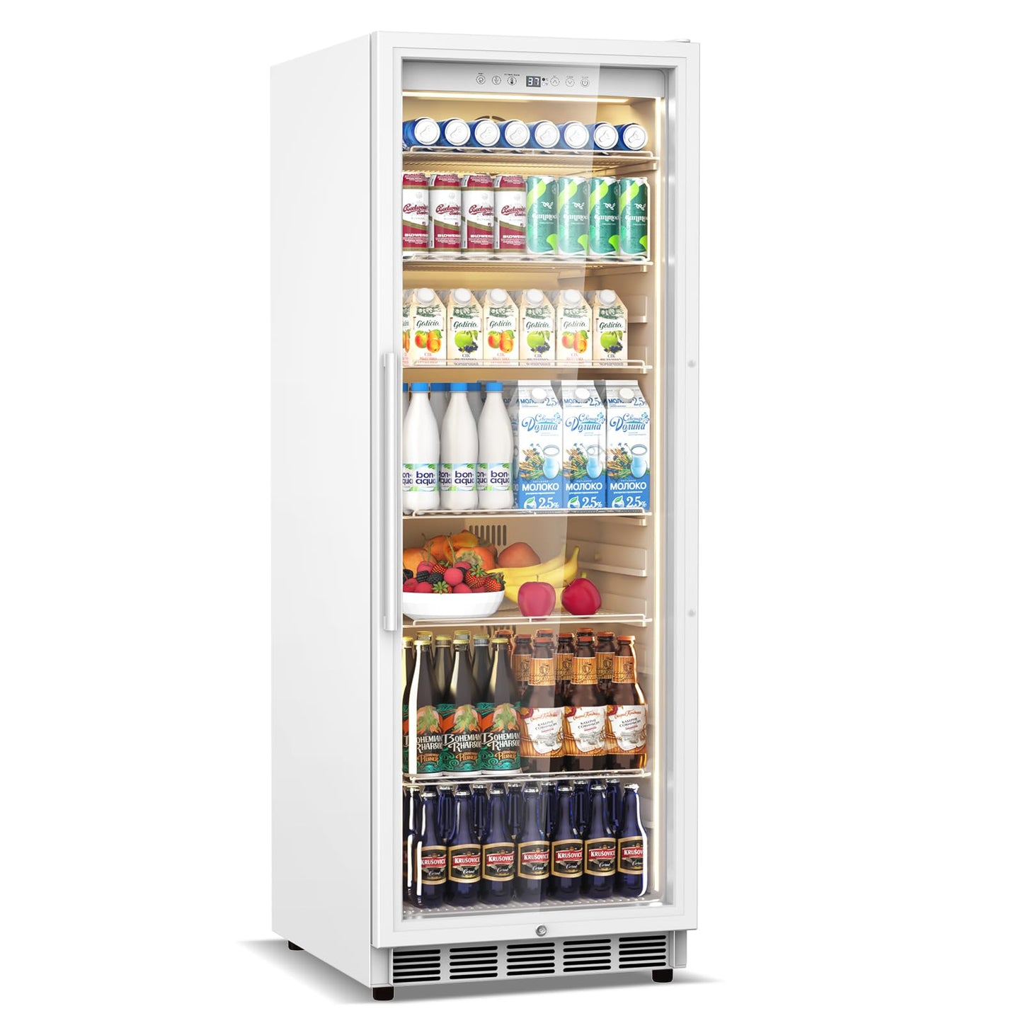 Tylza 13.8 Cu Ft Commercial Refrigerator with Glass Door Display Beverage Fridge, Upright Beverage Cooler Merchandiser, Low Noise, Fast Cooling, White
